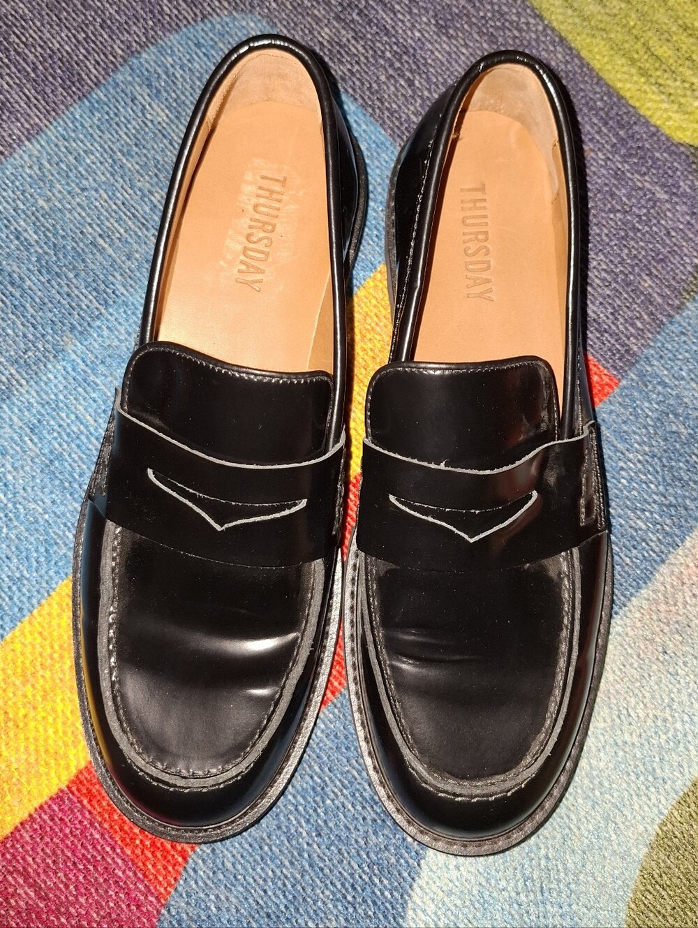 Thursday Everyday Black Leather Penny Loafers. Sz 9.5